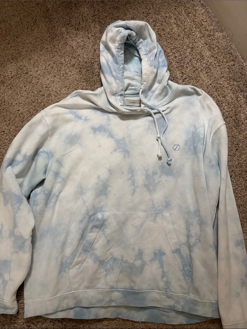 Men's Pale Blue Tie-Dye Pullover Hoodie - some stains shown in pictures